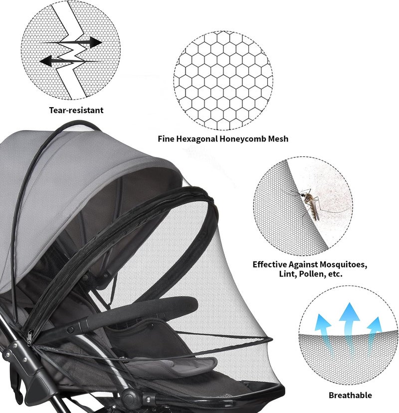 bemece Universal Baby Stroller Mosquito Net, Durable Mosquito for Stroller with Two-Way Zippers & Storage Bag, Breathable & Foldable Mosquito Nets, Perfect Bug Net for Strollers - Image 4